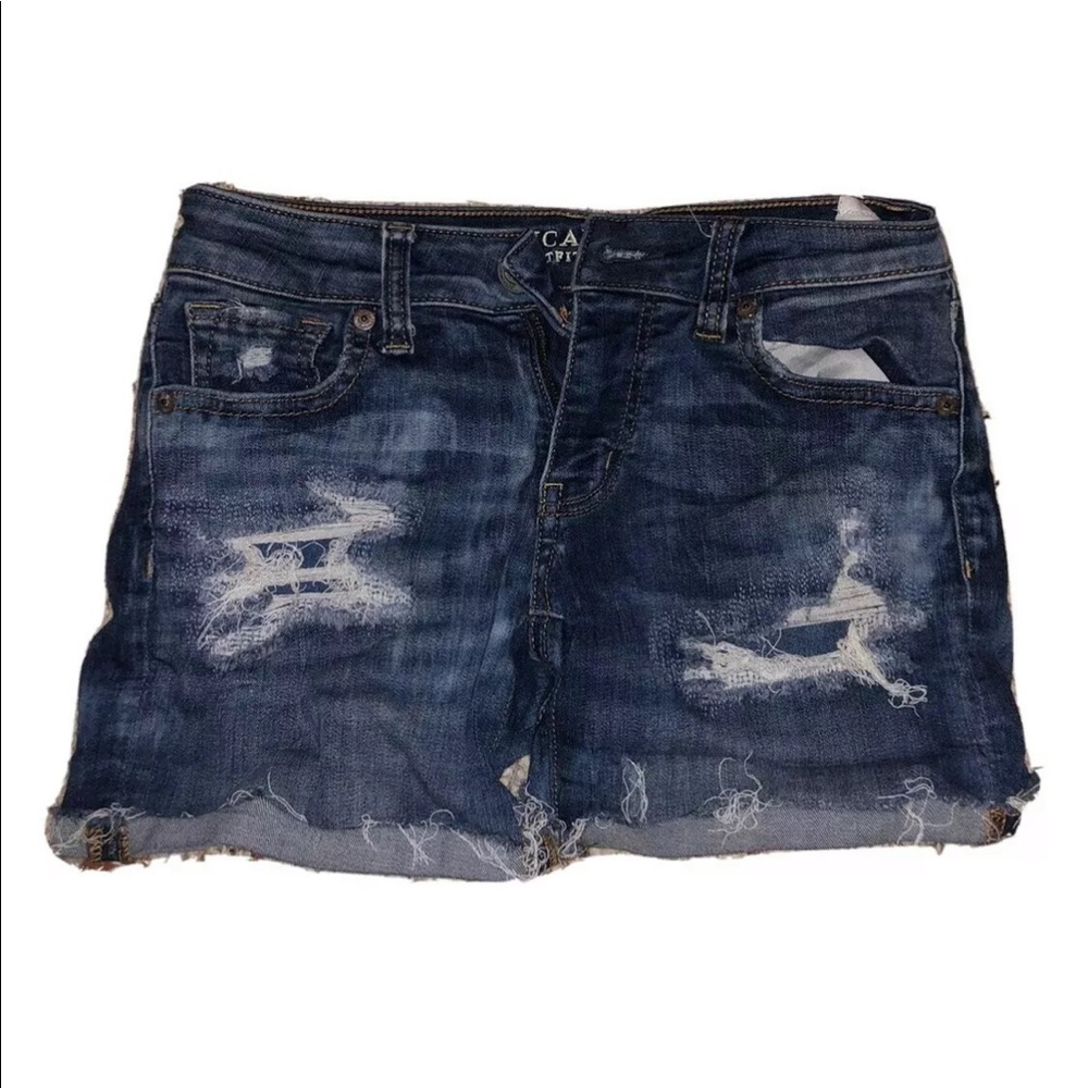 AMERICAN EAGLE Distressed Midi Jean Shorts